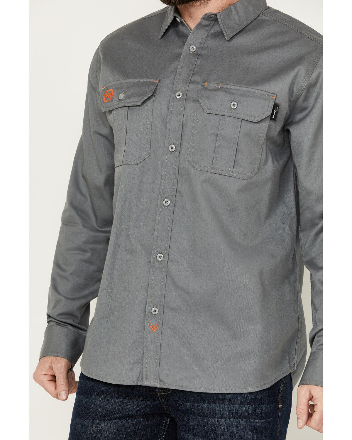 Image #3 - Hawx Men's FR Woven Long Sleeve Button-Down Work Shirt - Tall, Silver, hi-res