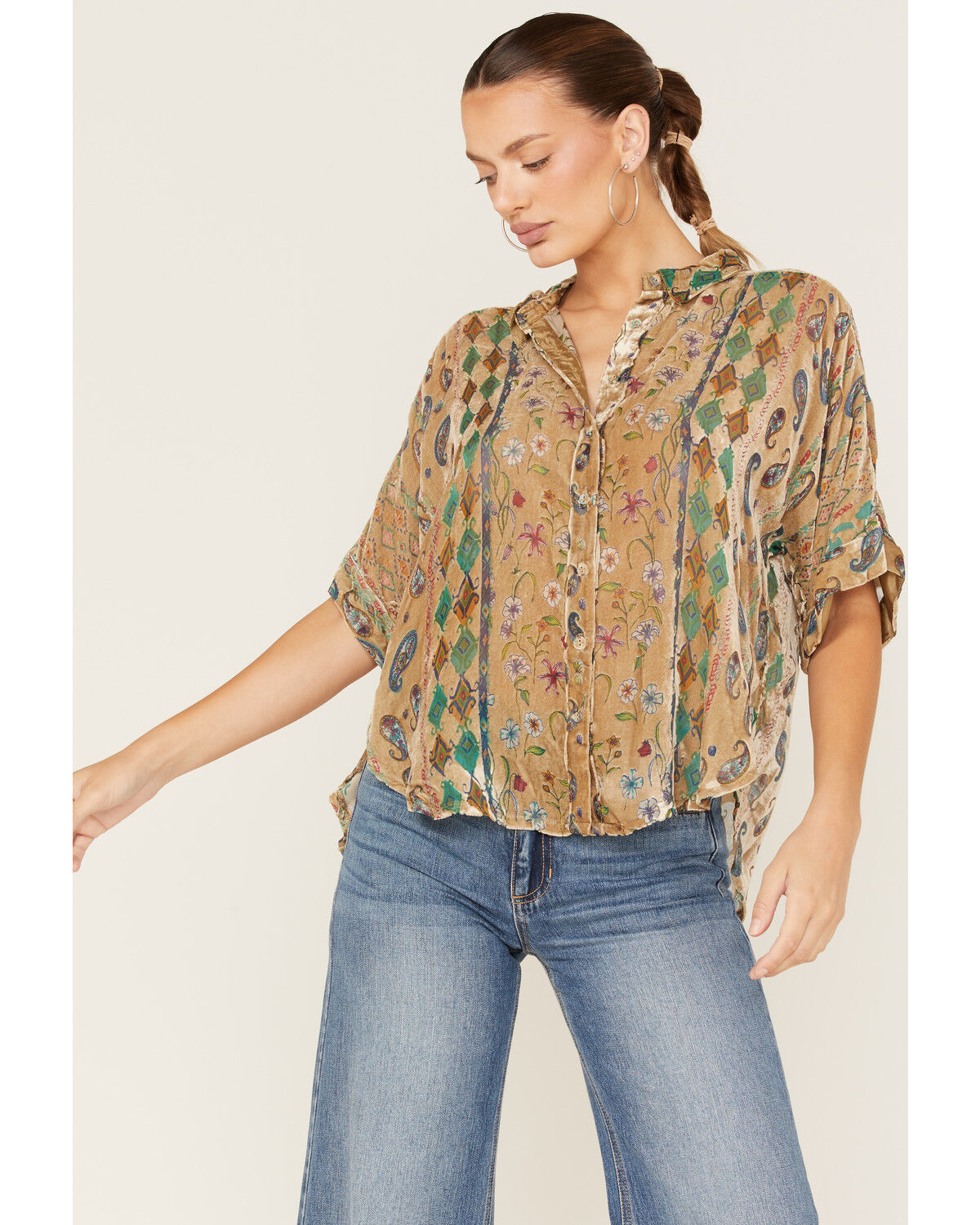 Image #1 - Johnny Was Women's Sugar Burnout Paisley Print Lynn Shirt, Multi, hi-res