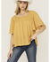 Image #1 - Band Of The Free Women's Solid Short Sleeve Ruffle Blouse, Peach, hi-res
