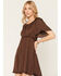 Image #2 - Shyanne Women's Hailey Satin Flounce Short Sleeve Mini Dress, Cognac, hi-res