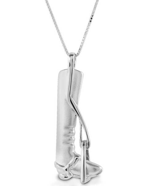  Kelly Herd Women's Small English Riding Boot & Stirrup Necklace , Silver, hi-res