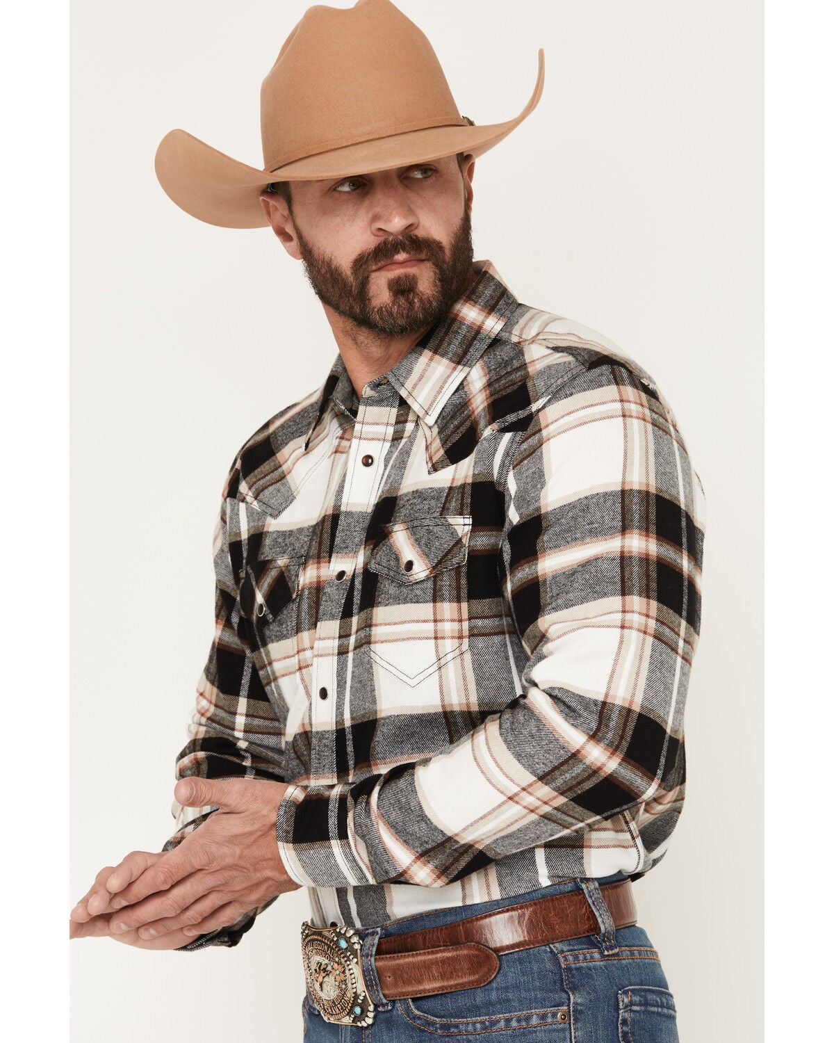 Image #2 - Cody James Men's Standard Issue Plaid Print Long Sleeve Snap Flannel Shirt, Black, hi-res