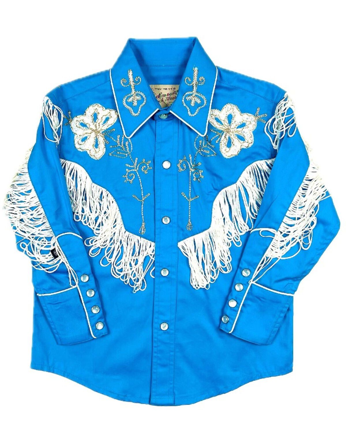Image #1 - Rockmount Ranchwear Boys' Vintage Fringe Long Sleeve Pearl Snap Western Shirt, Turquoise, hi-res