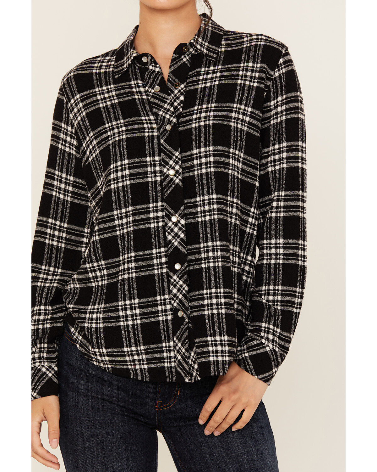 Image #3 - Idyllwind Women's Featherlight Plaid Print Long Sleeve Pearl Snap Western Shirt, Black, hi-res