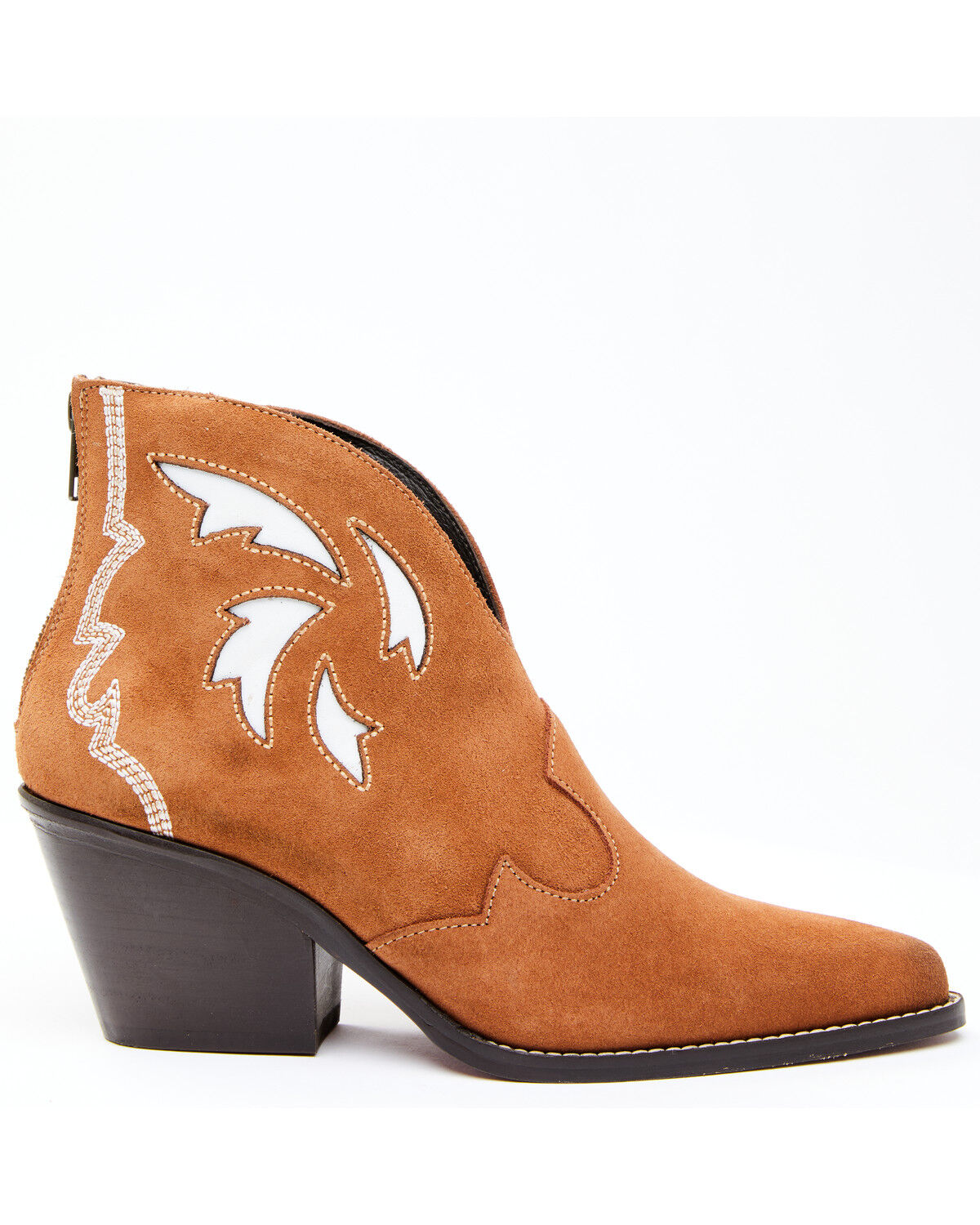 Image #2 - Dan Post Women's Embroidered Inlay Suede Fashion Booties - Snip Toe, Tan, hi-res