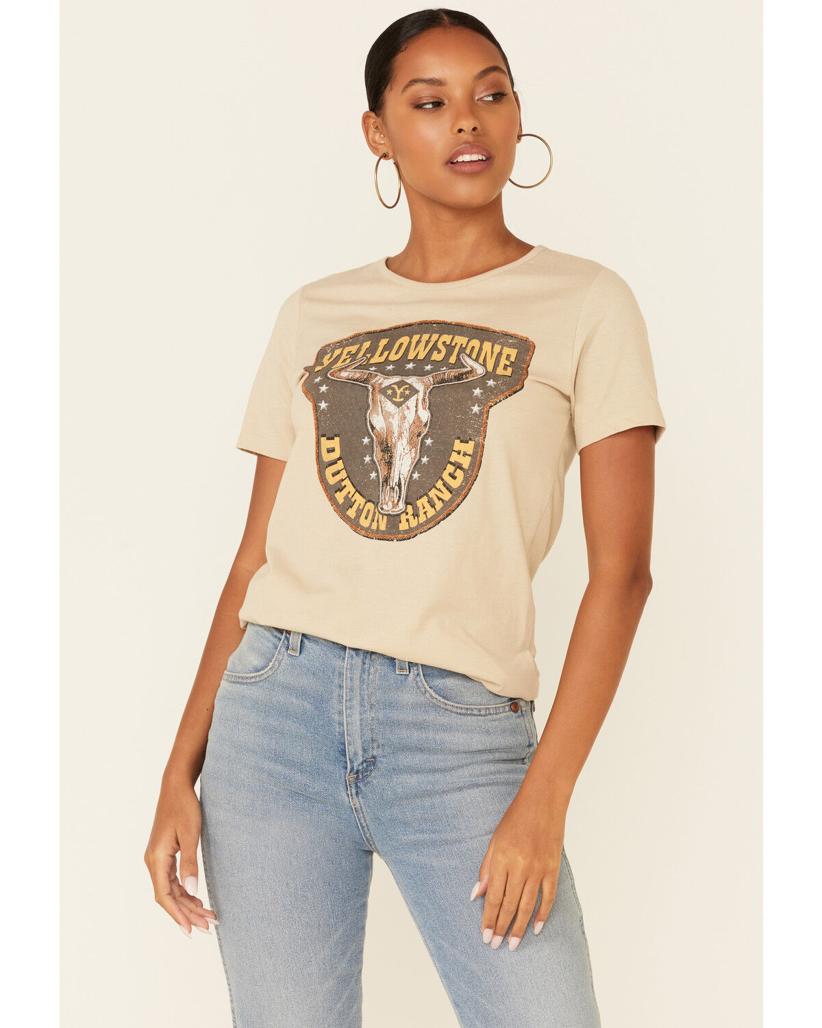 Image #1 - Paramount Network’s Yellowstone Women's Dutton Ranch Steerhead Graphic Short Sleeve Tee, Ivory, hi-res