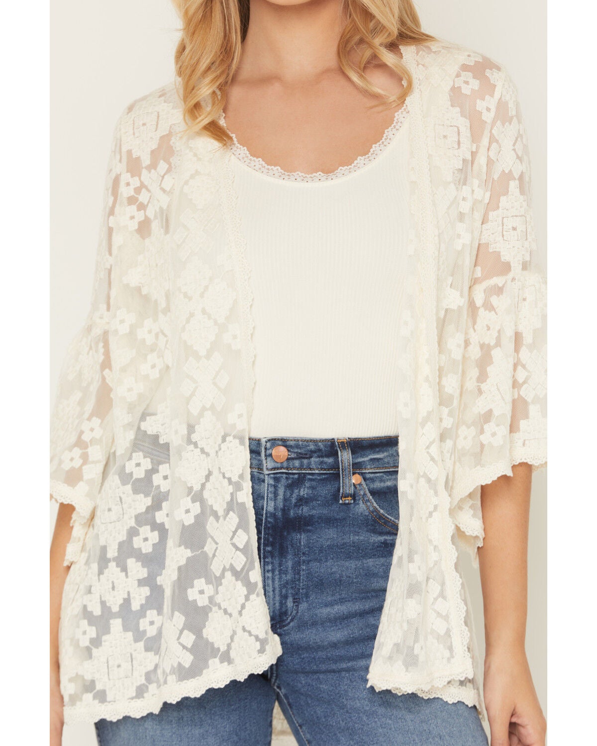 Image #4 - Shyanne Women's Hester Lace Flutter Sleeve Kimono, Cream, hi-res