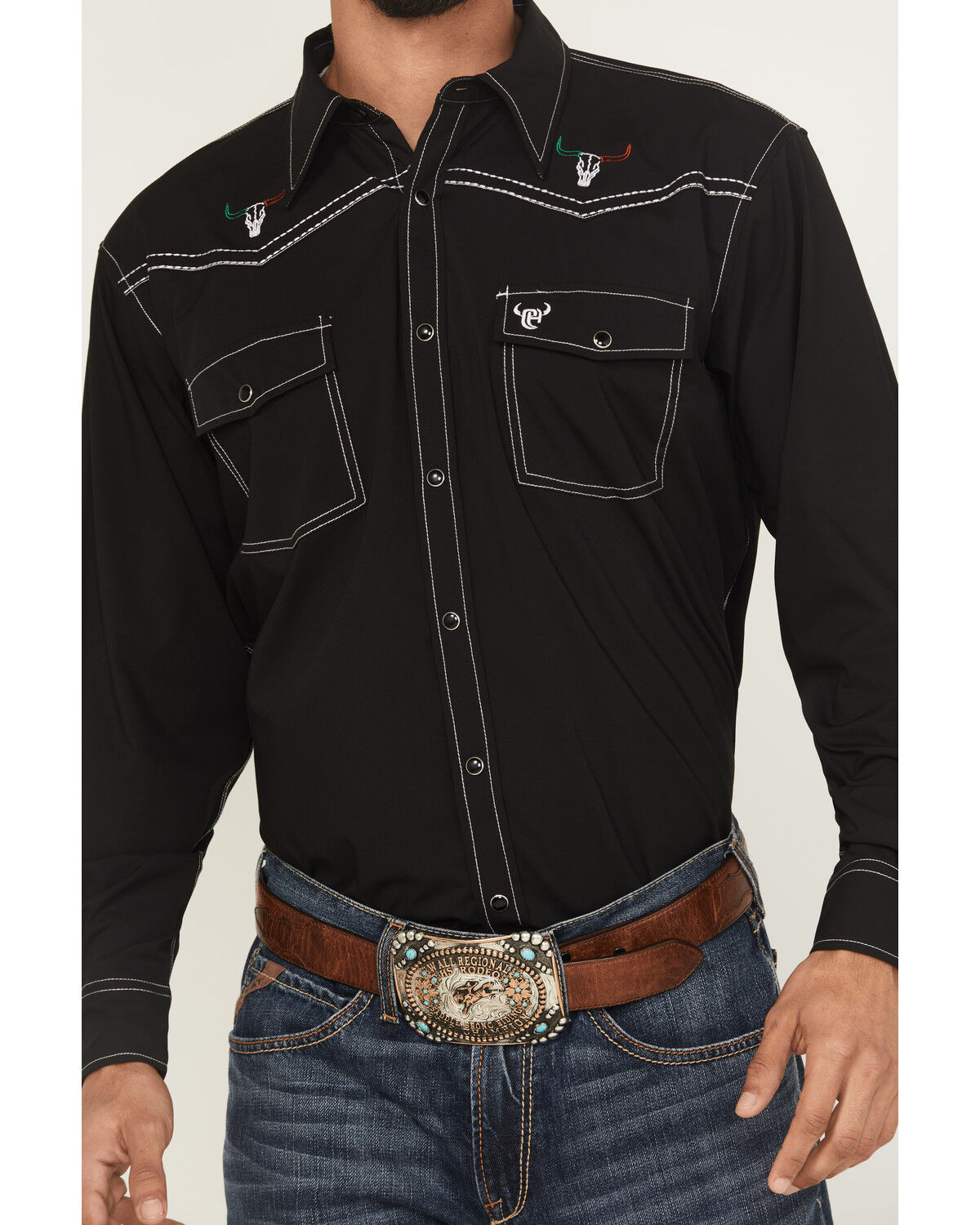 Image #3 - Cowboy Hardware Men's Boot Barn Exclusive Hecho En Mexico Long Sleeve Snap Stretch Western Shirt, Black, hi-res