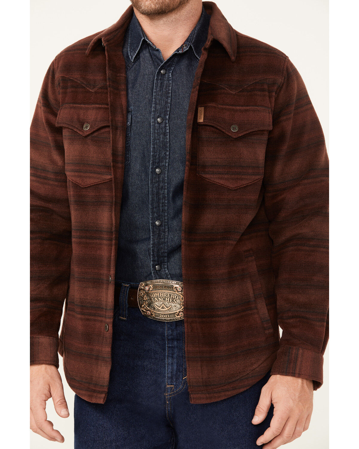Image #3 - Cinch Men's Polar Fleece Striped Long Sleeve Flannel Jacket, , hi-res