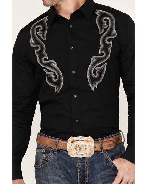 Image #3 - Moonshine Spirit Men's Boot Stitch Long Sleeve Snap Western Shirt, Black, hi-res
