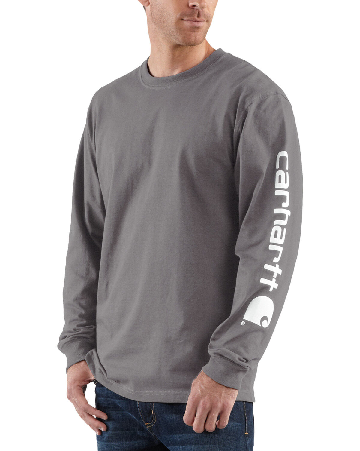Image #1 - Carhartt Men's Loose Fit Heavyweight Long Sleeve Logo Graphic Work T-Shirt - Big & Tall, Charcoal Grey, hi-res