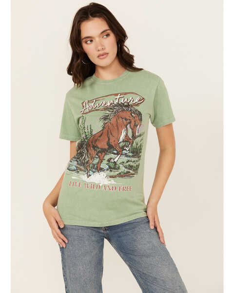 Youth In Revolt Women's Adventure Horse Short Sleeve Graphic Tee , Sage, hi-res
