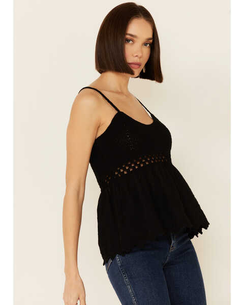 Image #1 - Very J Women's Crochet Embroidered Cami Tank Top , Black, hi-res