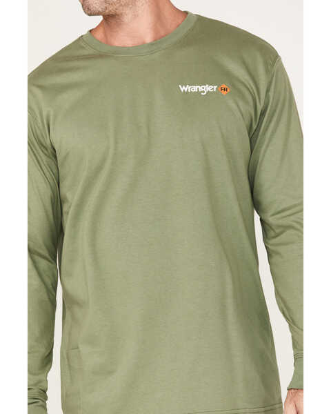 Image #3 - Wrangler Men's FR Skull Logo Graphic Long Sleeve T-Shirt, Olive, hi-res