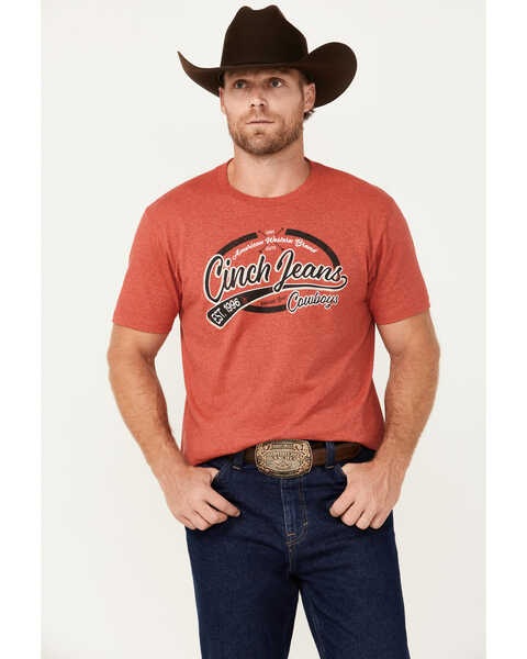 Image #1 - Cinch Men's Cowboys Short Sleeve T-Shirt, Red, hi-res