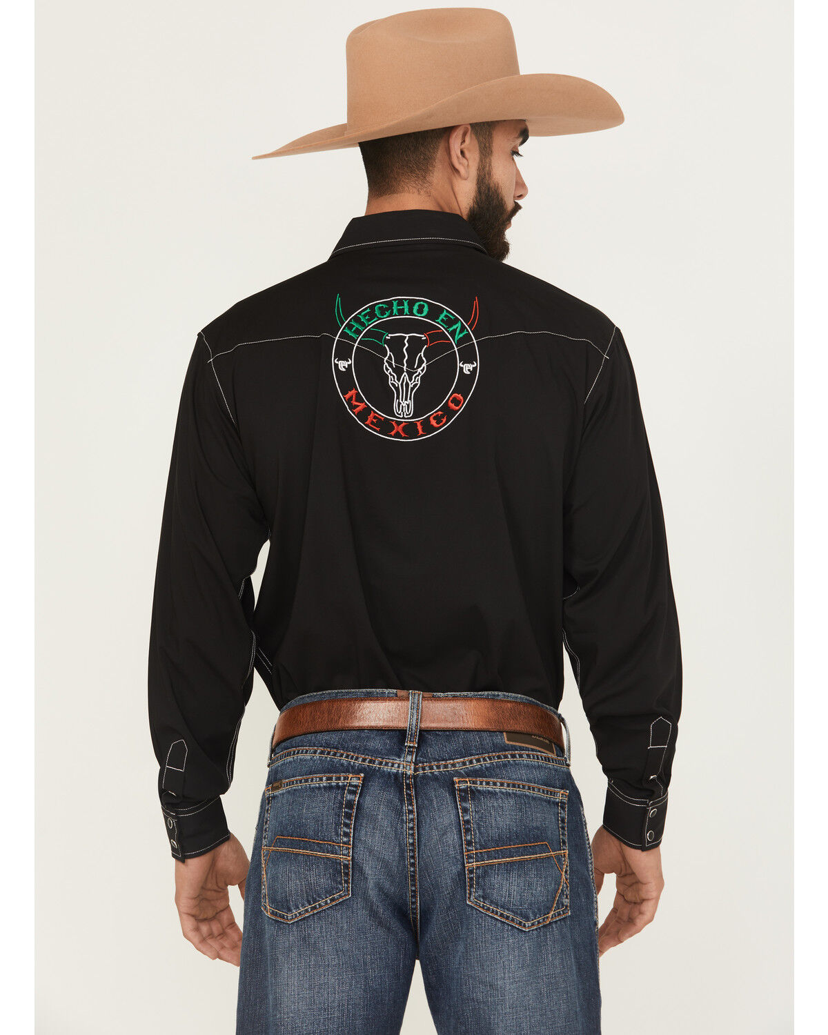 Image #4 - Cowboy Hardware Men's Boot Barn Exclusive Hecho En Mexico Long Sleeve Snap Stretch Western Shirt, Black, hi-res