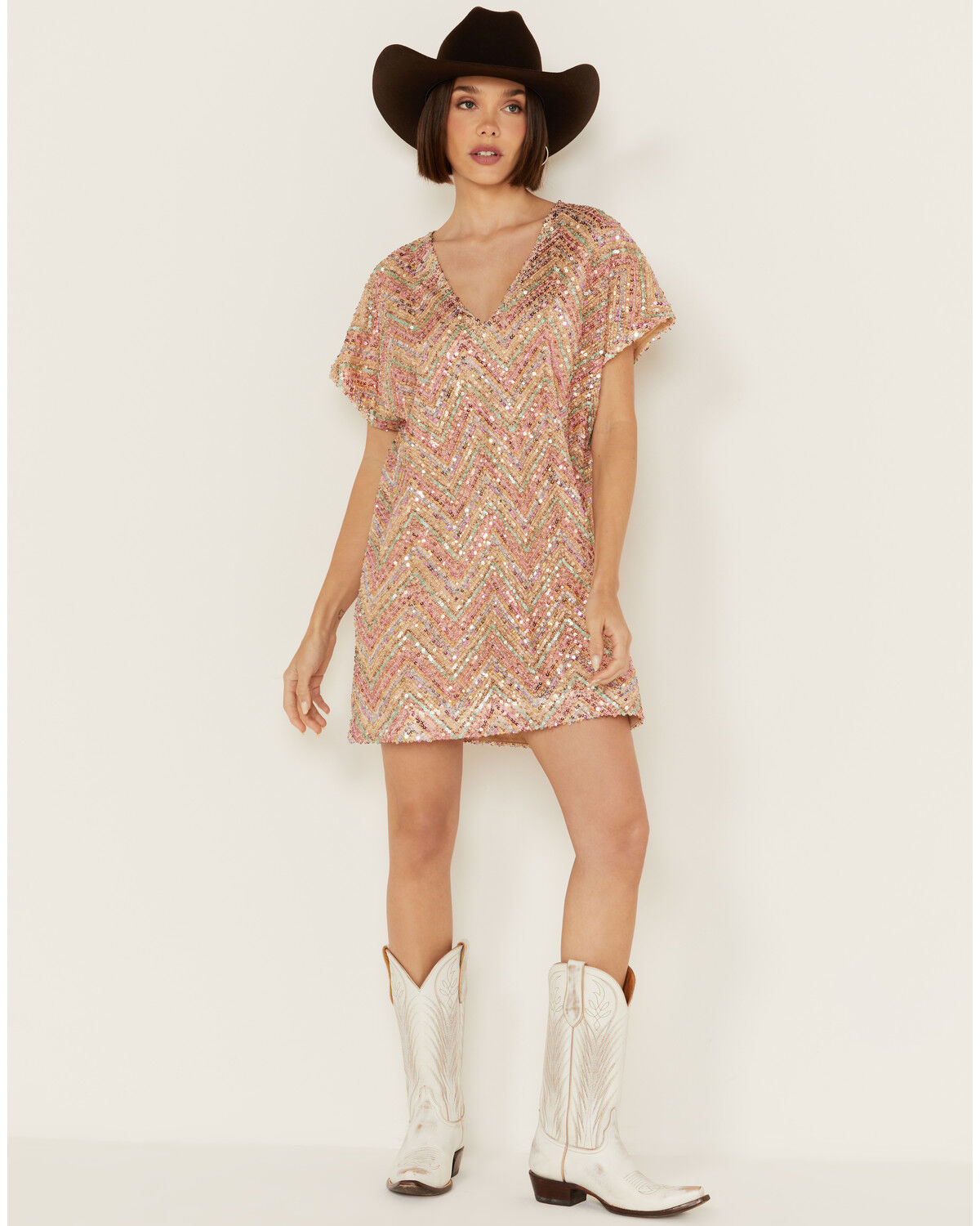 Image #1 - By Together Women's Chevron Sequins Mini Dress, Multi, hi-res