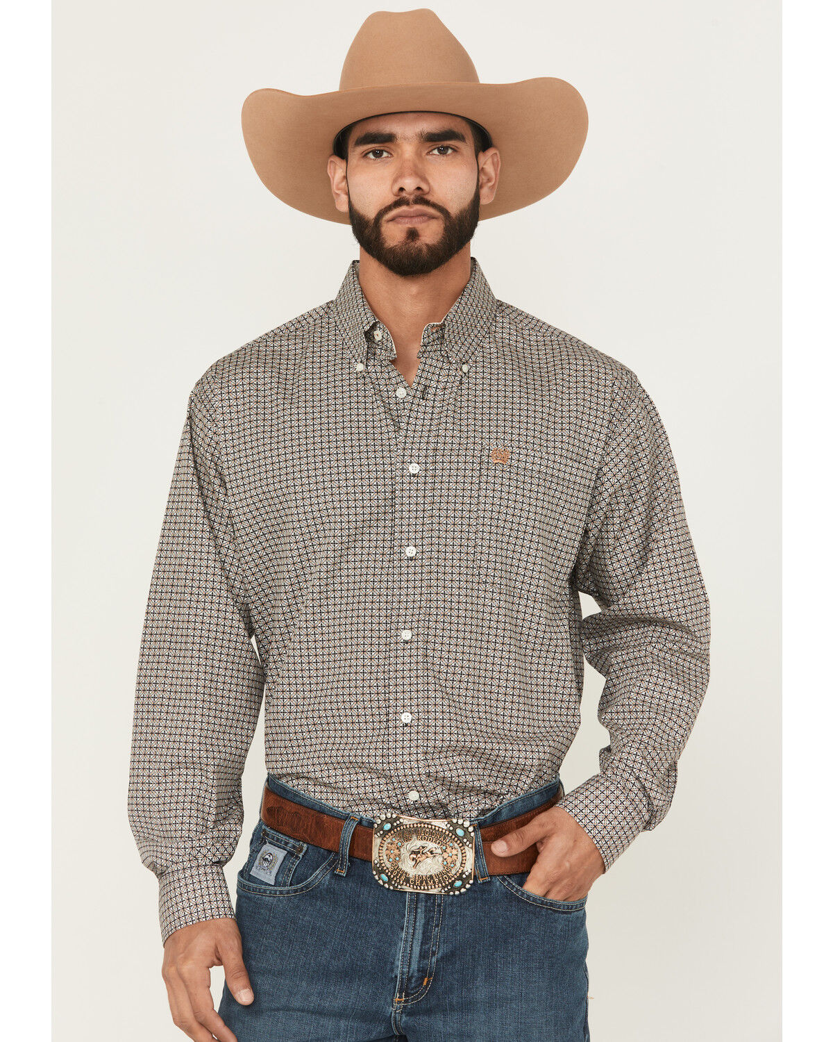 Image #1 - Cinch Men's Floral Geo Print Long Sleeve Button-Down Western Shirt, Multi, hi-res