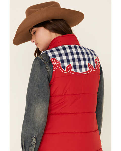 Image #5 - Cruel Girl Women's Red Embroidered Quilted Poly Puffer Vest , Red, hi-res