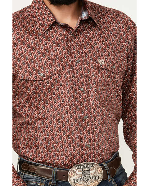 Image #3 - Panhandle Men's Select Paisley Print Long Sleeve Snap Western Shirt, Dark Red, hi-res