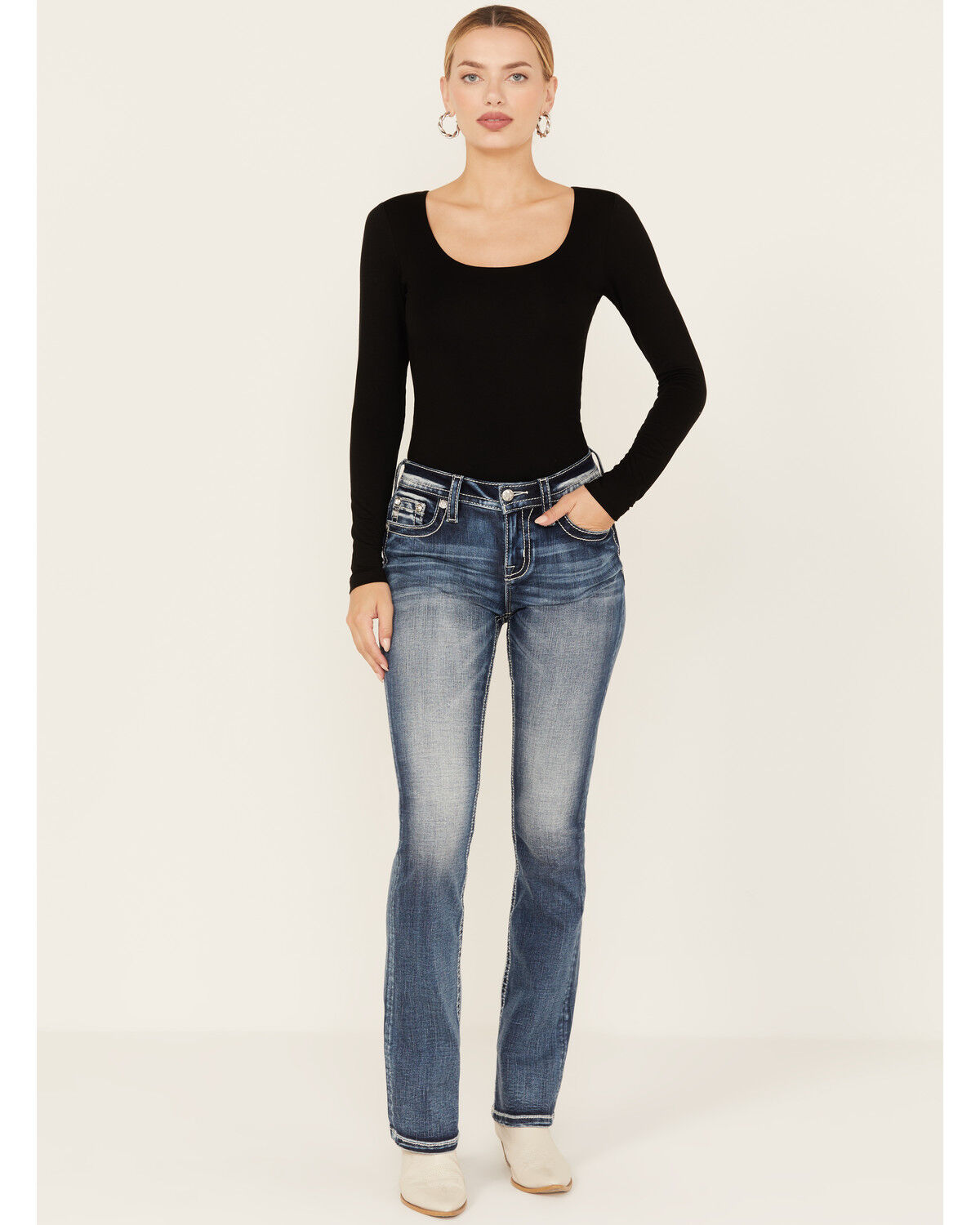 Image #3 - Miss Me Women's Dark Wash Mid Rise Stretch Bootcut Jeans, , hi-res