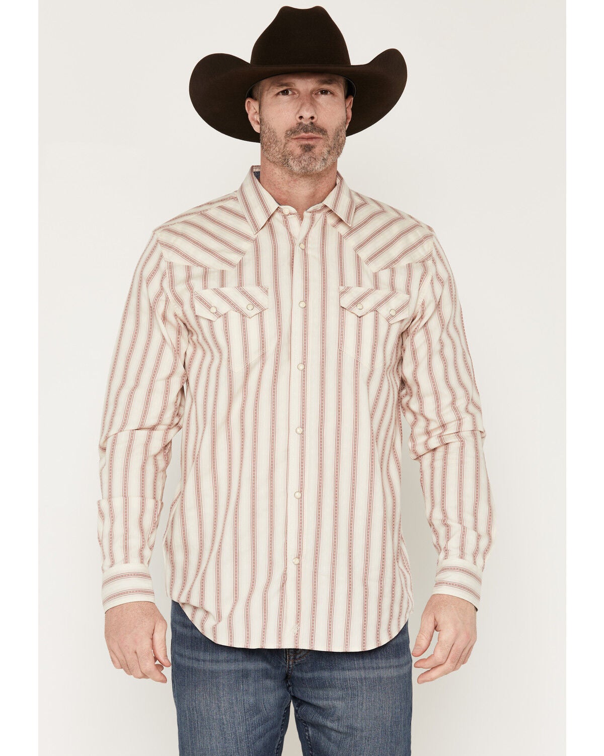 Moonshine Spirit&reg; Men's Ridge Dobby Stripe Print Long Sleeve Snap Western Shirt, Ivory, hi-res