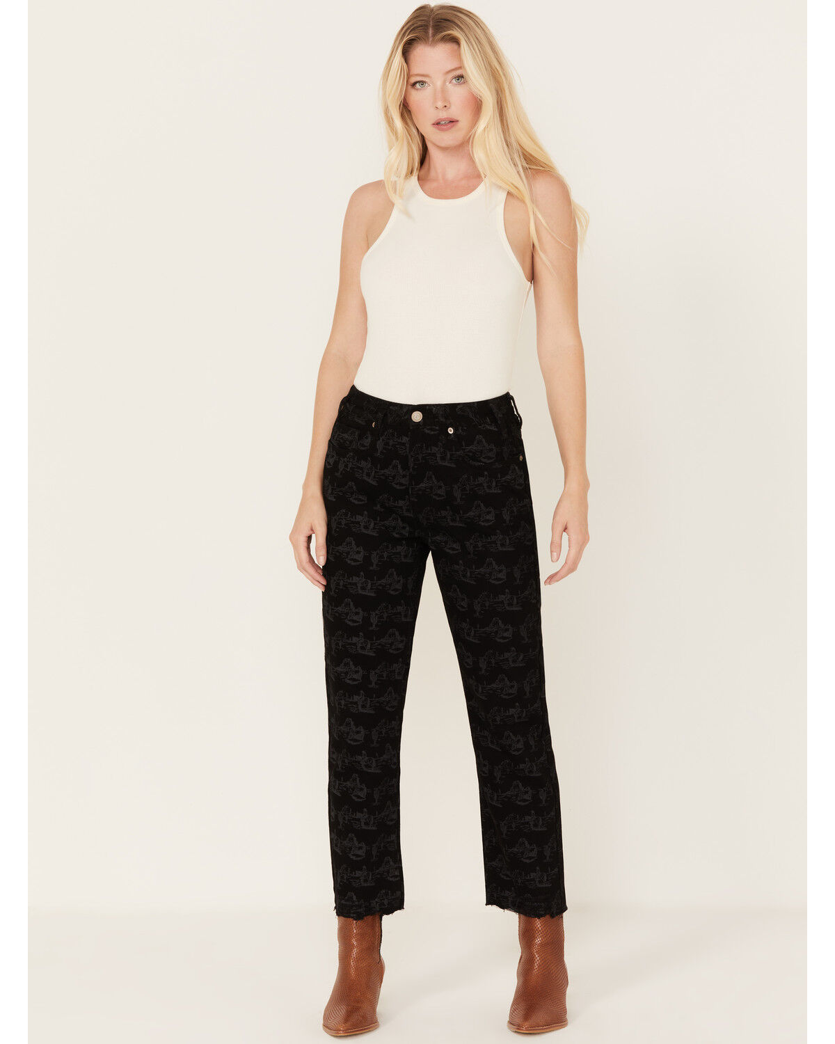 Image #1 - Rock & Roll Denim Women's Desert Print High Rise Cropped Straight Jeans, Black, hi-res