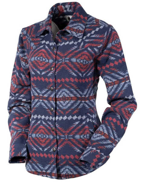 Outback Trading Co. Women's Southwestern Jacquard Shirt Jacket - Plus, Navy, hi-res
