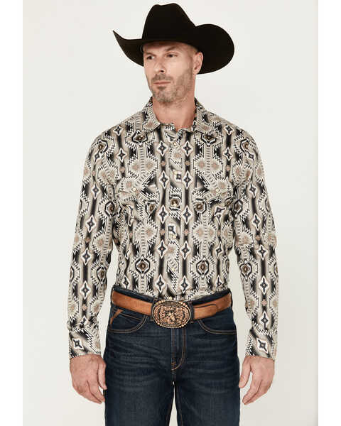 Rock & Roll Denim Men's Southwestern Long Sleeve Pearl Snap Stretch Western Shirt , Sand, hi-res