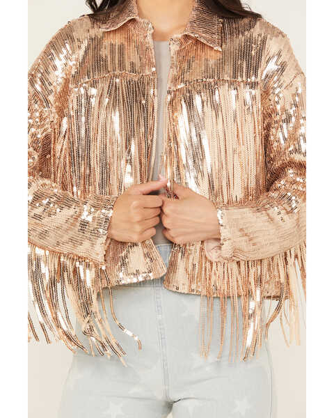 Image #3 - Vocal Women's Fringed Sequined Jacket , Gold, hi-res
