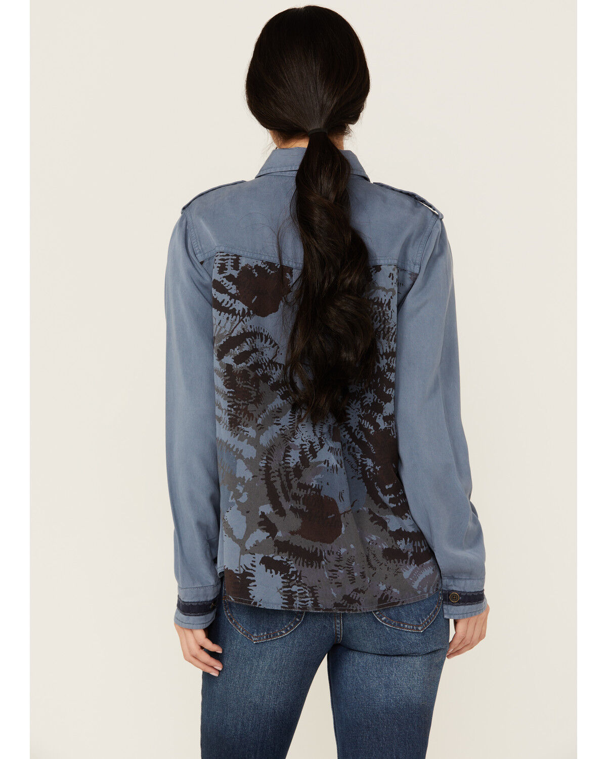 Image #4 - Cleo + Wolf Women's Axel Printed Long Sleeve Button-Down Shirt, Indigo, hi-res