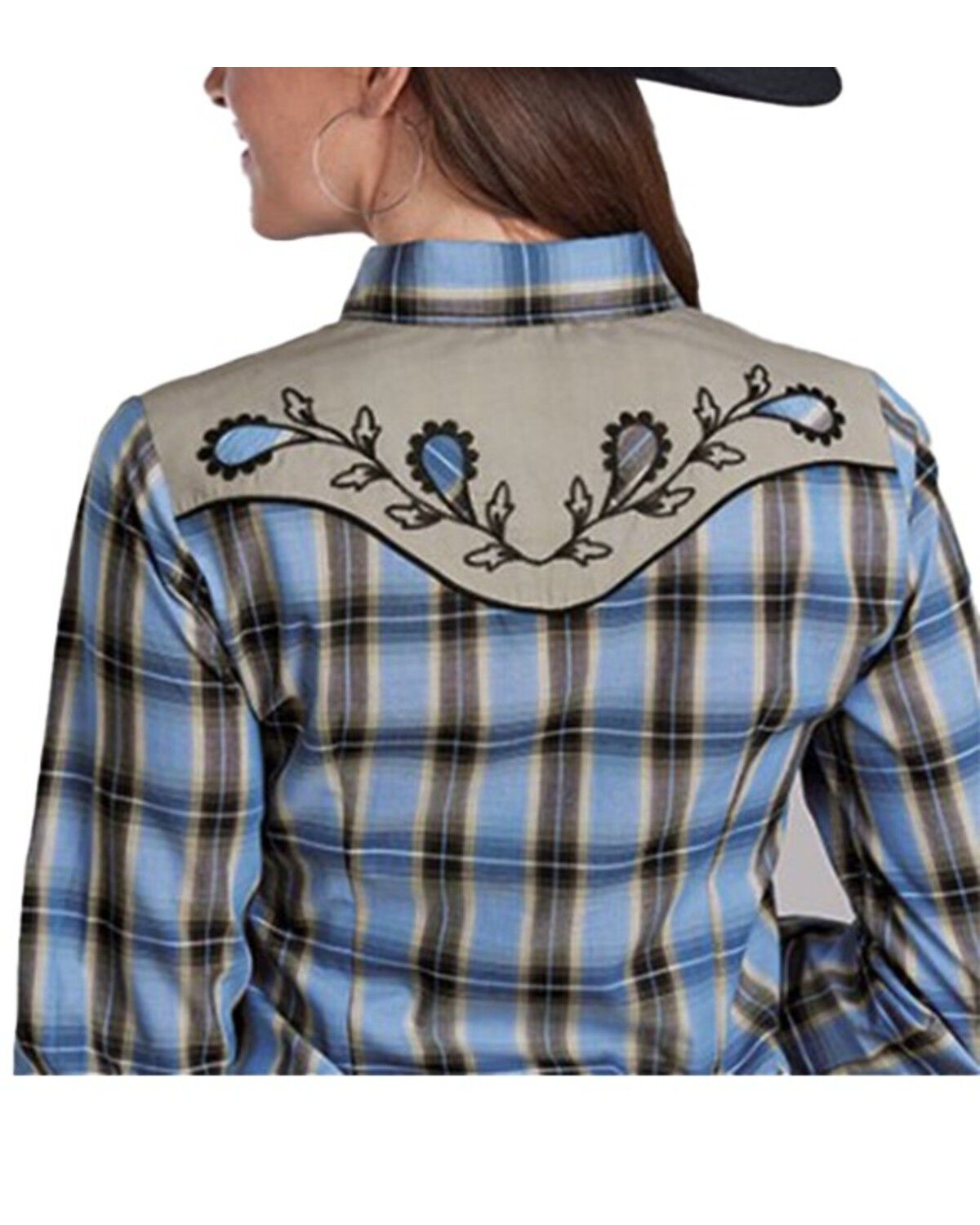 Image #2 - Roper Women's Plaid Print Embroidered Long Sleeve Snap Stretch Western Shirt, Blue, hi-res