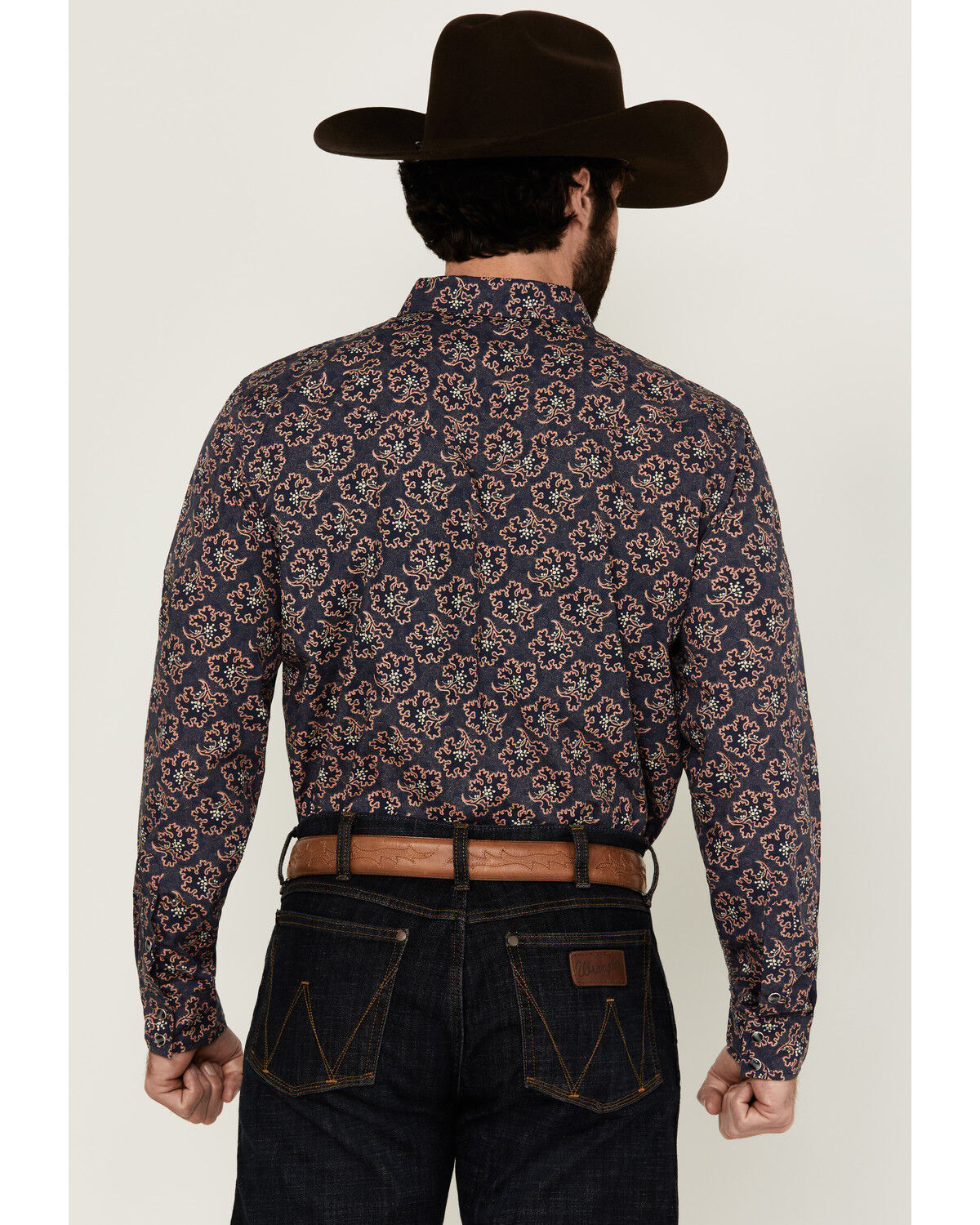 Image #4 - Gibson Trading Co Men's Garret Floral Print Long Sleeve Snap Western Shirt, Navy, hi-res