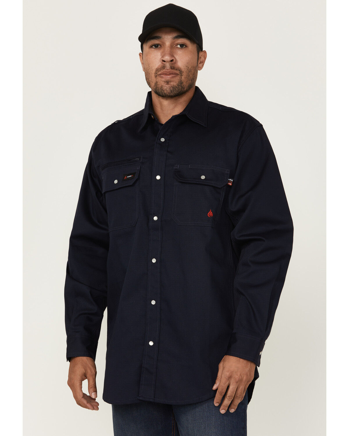 Image #1 - Forge Workwear Men's FR Lightweight Ripstop Vent Long Sleeve Snap Work Shirt, Navy, hi-res
