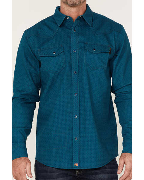 Image #3 - Cody James Men's FR Geo Print Long Sleeve Pearl Snap Work Shirt - Big , Blue, hi-res