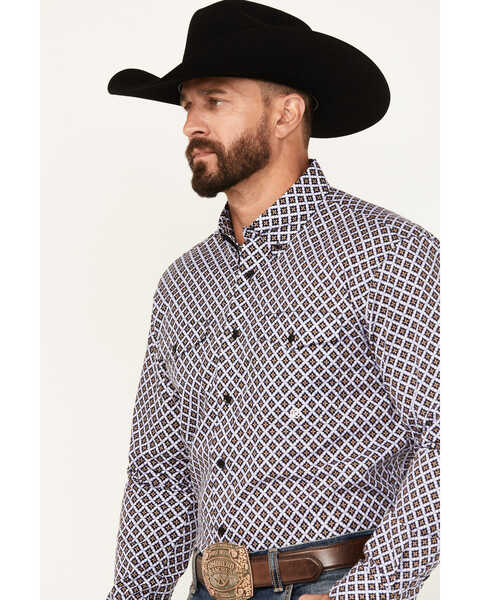 Image #2 - Roper Men's Amarillo Geo Print Long Sleeve Button-Down Western Shirt, Black, hi-res