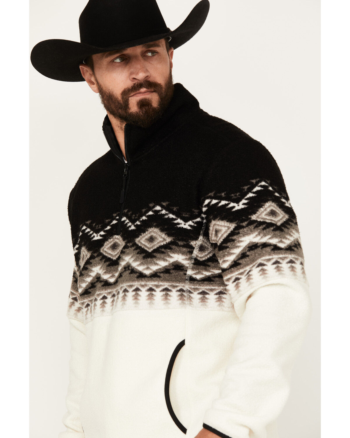 Image #2 - Powder River Outfitters by Panhandle Men's Southwestern Print Zip Pullover, Black, hi-res