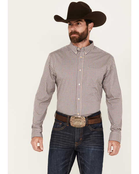 Cody James Men's Rowdy Plaid Print Long Sleeve Button-Down Western Shirt - Tall, Tan, hi-res