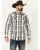 Image #1 - Moonshine Spirit Men's Skylark Plaid Print Long Sleeve Pearl Snap Western Shirt, White, hi-res