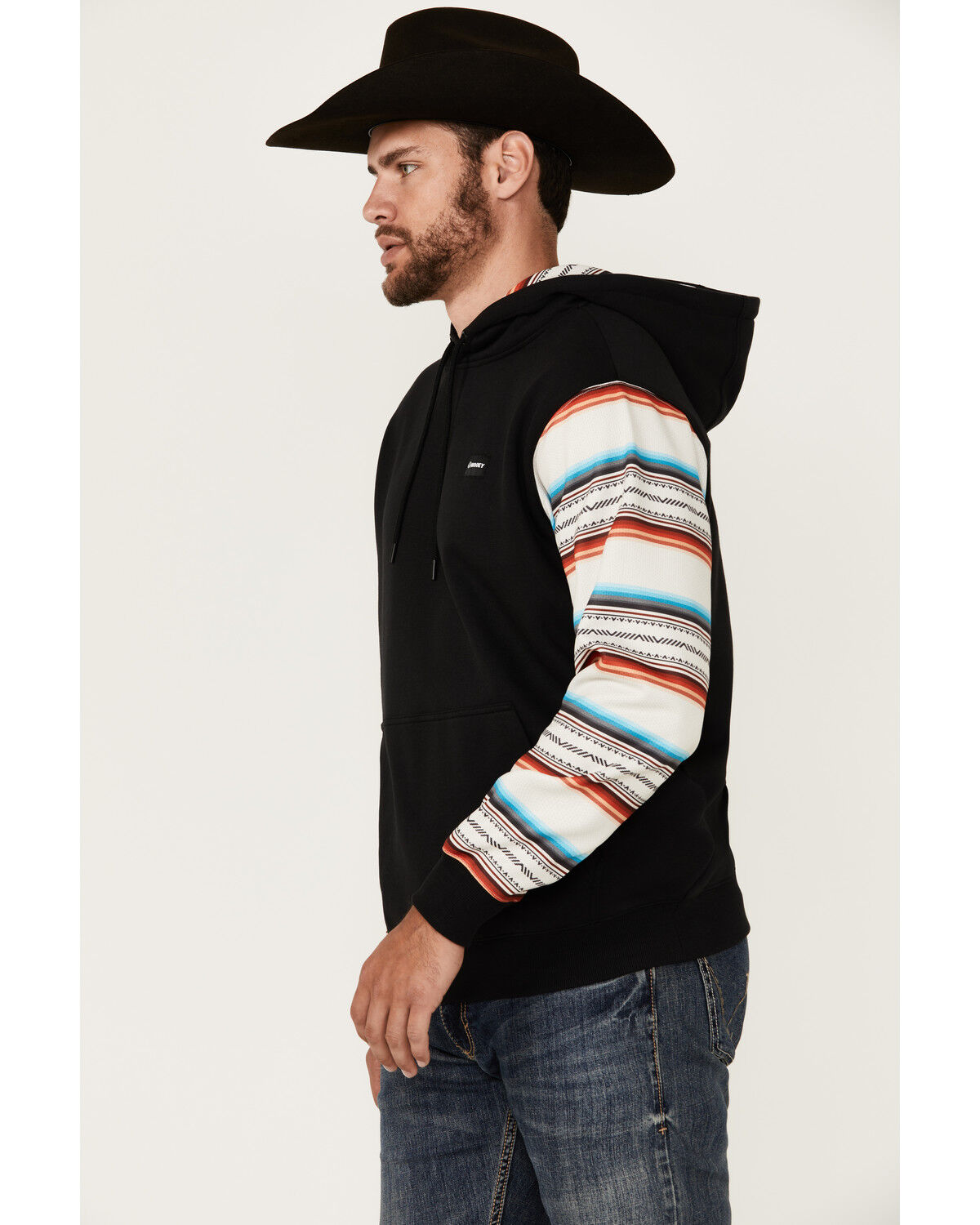 Image #2 - Hooey Men's Legendary Serape Sleeve Hooded Sweatshirt, Black, hi-res