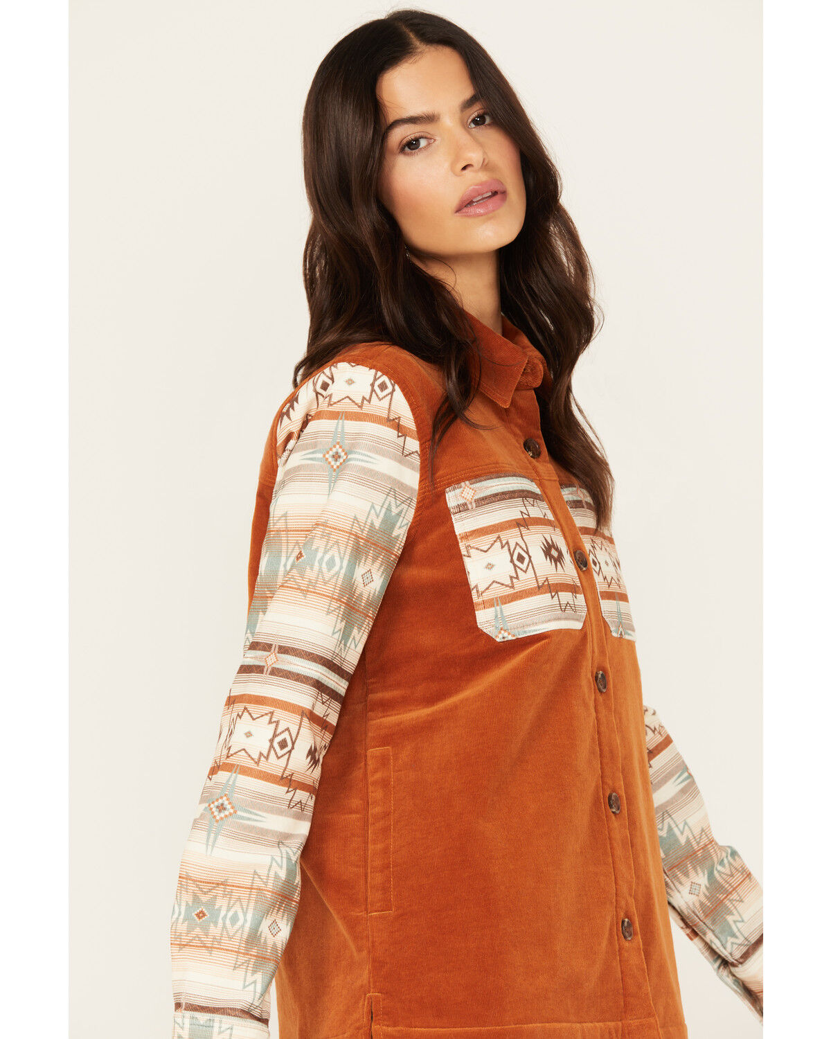 Image #2 - Shyanne Women's Printed Stretch Corduroy Shacket, Caramel, hi-res
