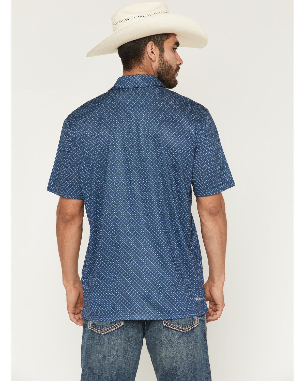 Image #4 - Ariat Men's AriatTEK Medallion Print Short Sleeve Polo, Dark Blue, hi-res