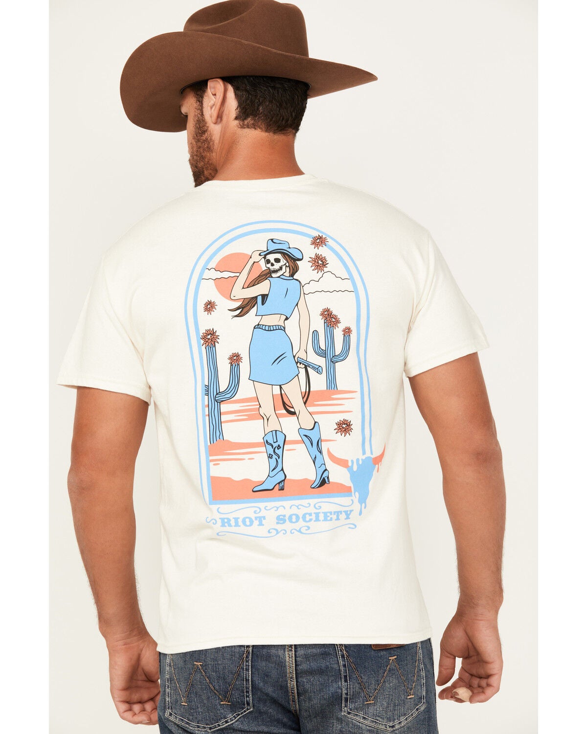 Riot Society Men's Boot Barn Exclusive Cowgirl Archway Short Sleeve Graphic T-Shirt, Tan, hi-res