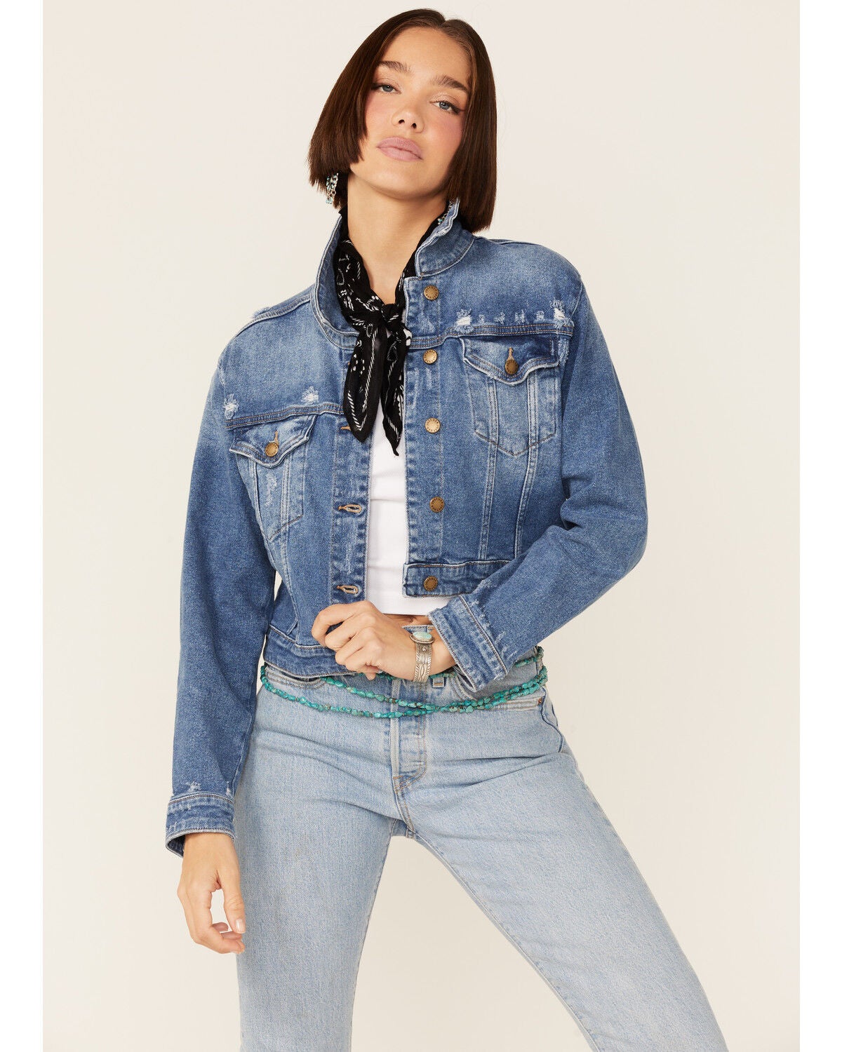 cropped washed black denim jacket