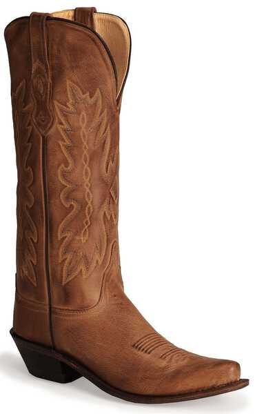 Old West Women's Distressed Leather Cowgirl Boots - Snip Toe, Tan, hi-res