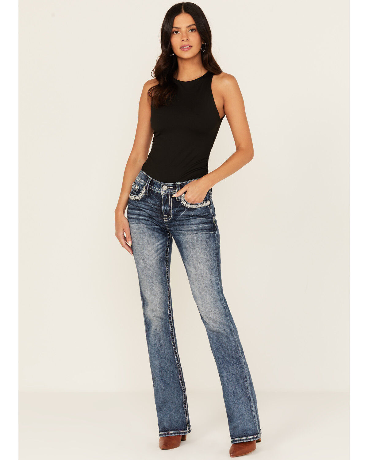 Image #3 - Miss Me Women's Medium Wash Embroidered Bootcut Stretch Denim Jeans, Medium Wash, hi-res