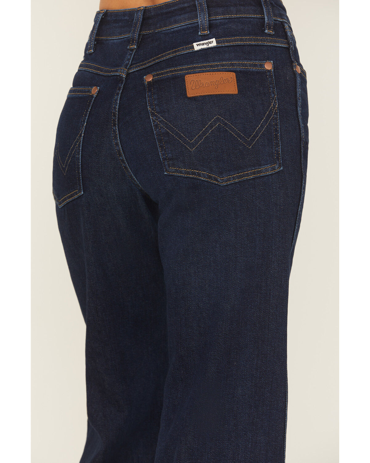 Image #4 - Wrangler Women's Dark Wash Mid Rise Weathered Rinse Heritage Flare Stretch Denim Jeans, Dark Wash, hi-res