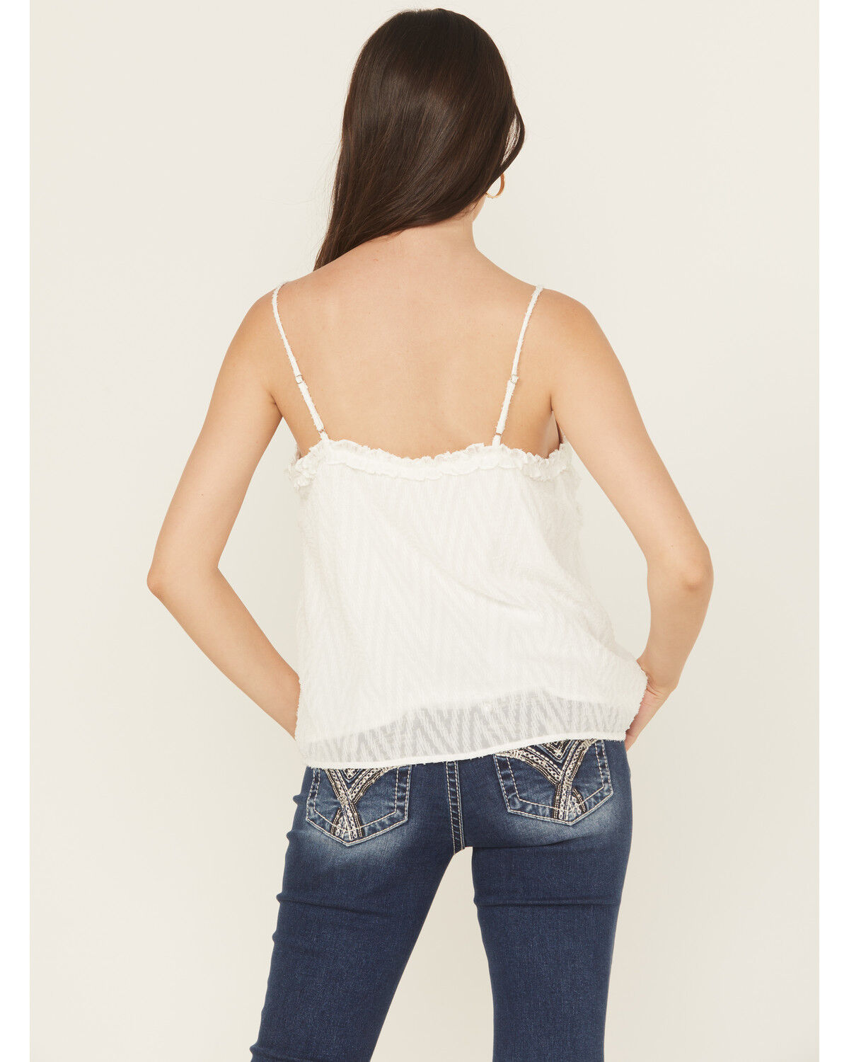 Image #4 - Miss Me Women's Eyelet Sleeveless Button-Down Ruffle Tank Top, Cream, hi-res