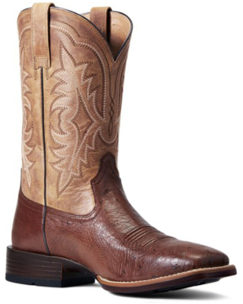 Ariat Men's Tabac & Brown Smooth Quill Ostrich Night Life Ultra Exotic Western Boot - Wide Sqaure Toe , Brown, hi-res