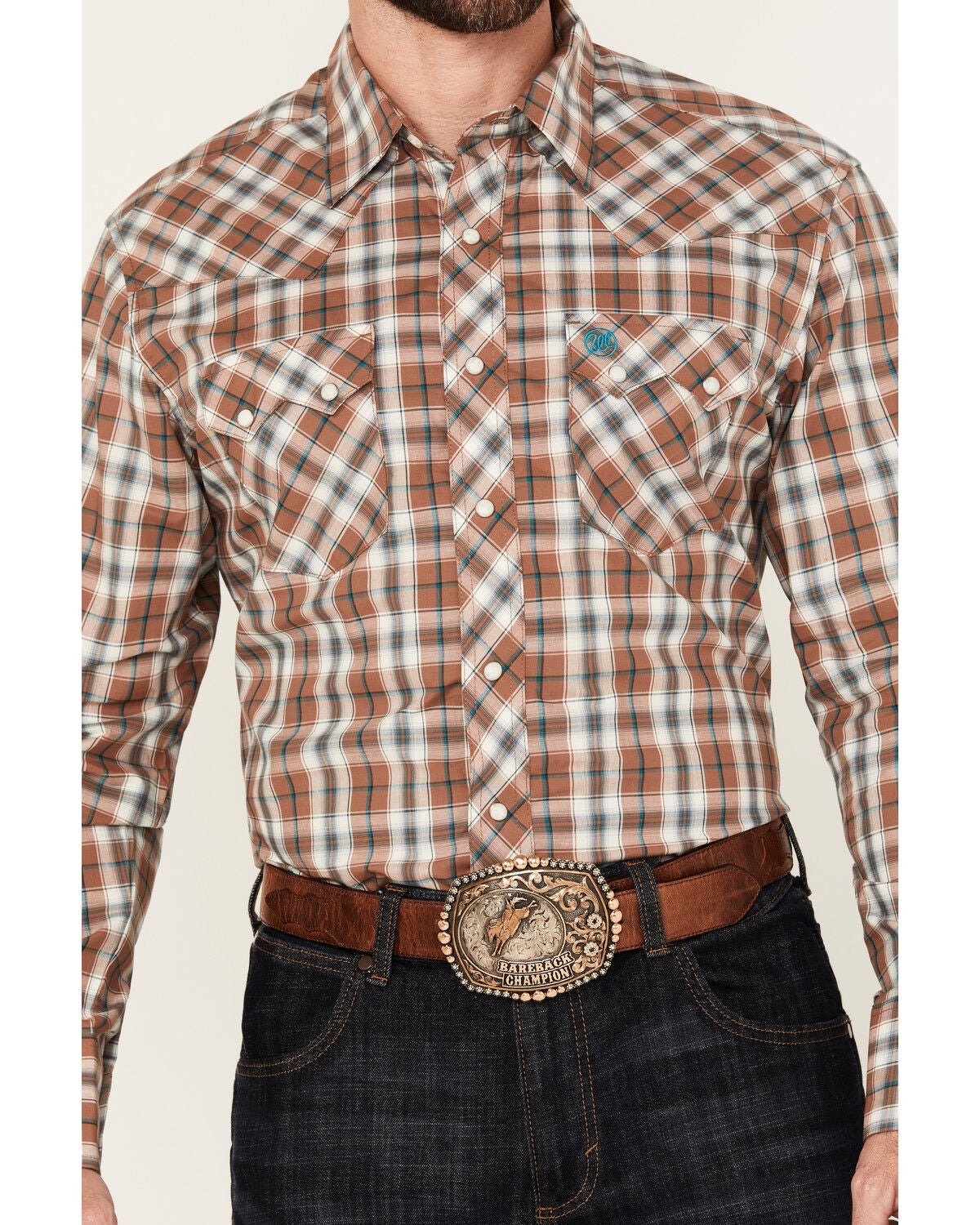 Image #3 - Wrangler Retro Men's Plaid Print Long Sleeve Snap Western Shirt, Brown, hi-res